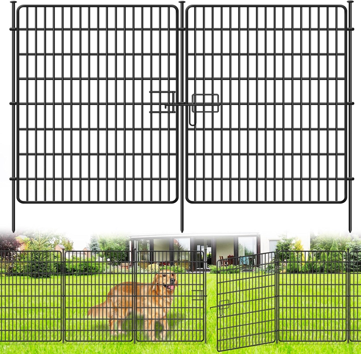 10 Panels No Dig Fence with Gate for Garden and Animal Barrier