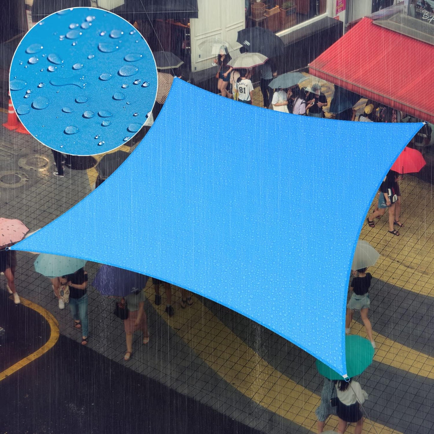 Custom Size Blue Rectangle Waterproof Sun Shade Sail for Patios