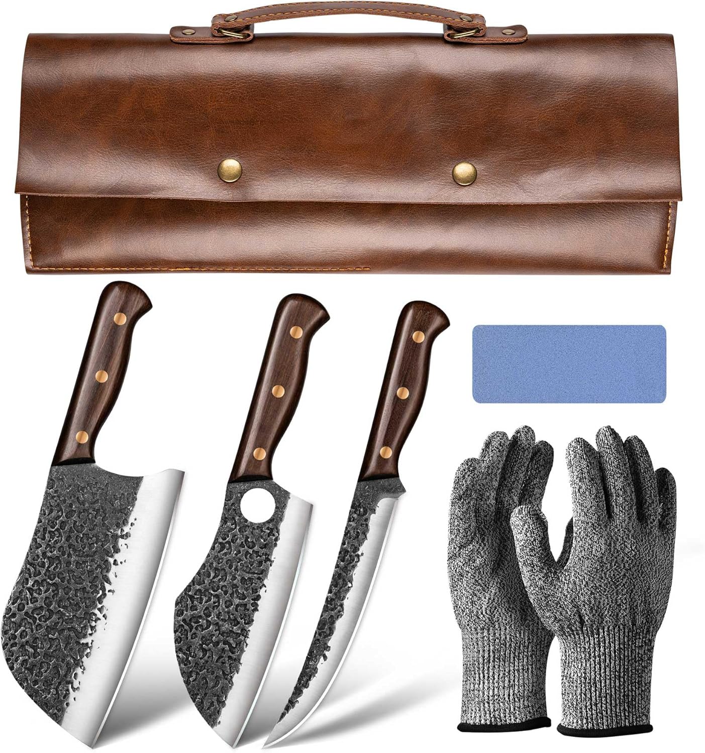 KINGOD Outdoor Butcher Knife Set with Bag & Gloves for BBQ