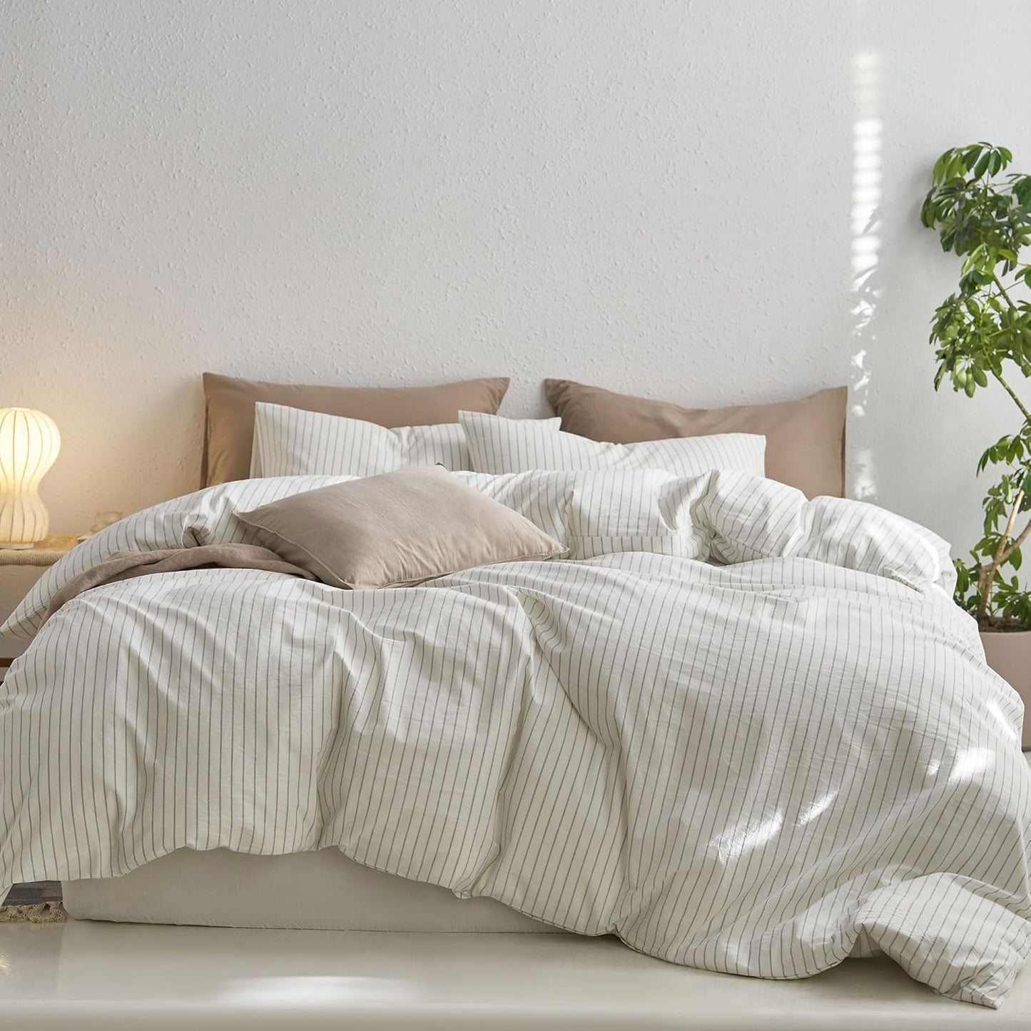 MooMee Striped Duvet Cover Set for Super Queen Size Bedding