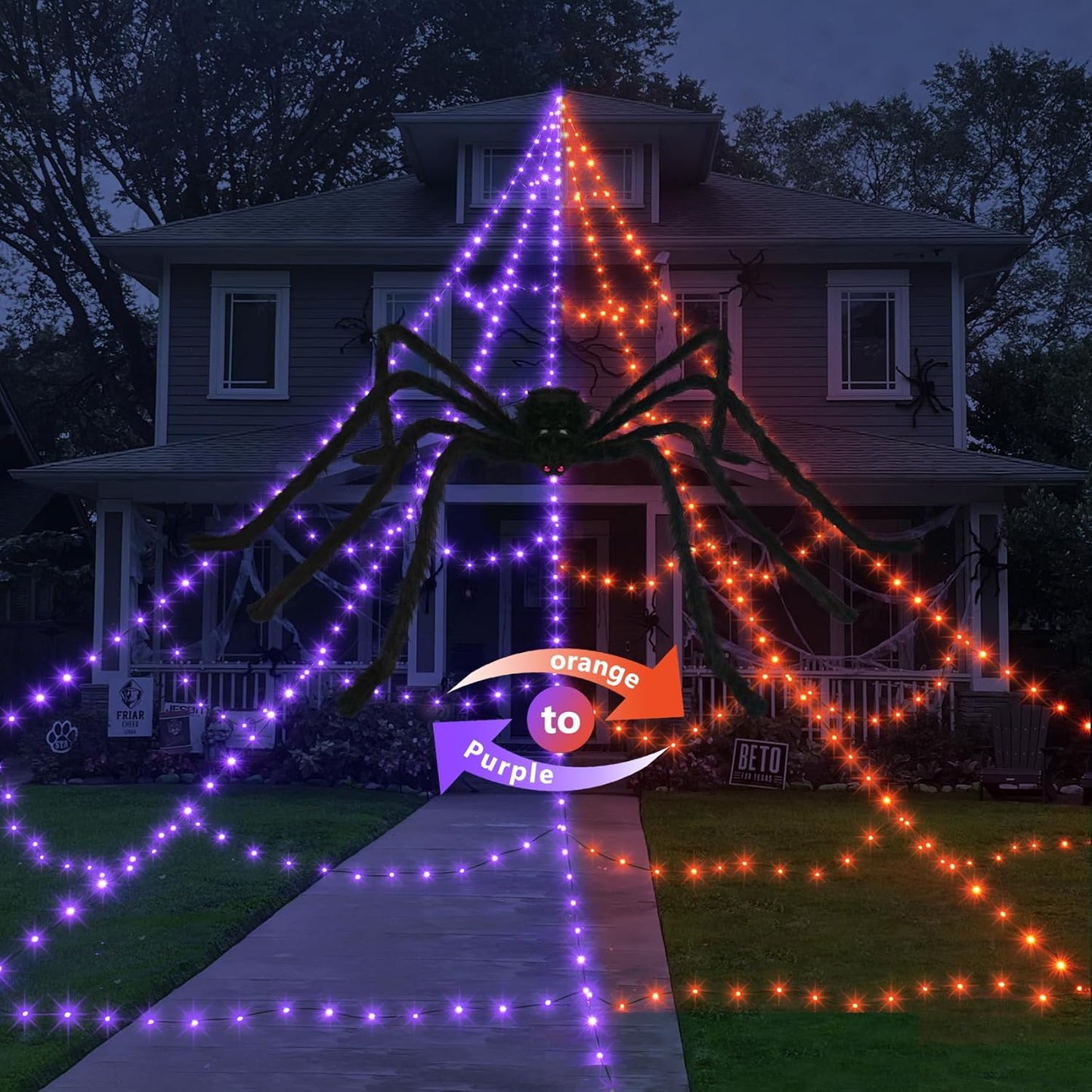 Giant Spider Web Lights with 59in Spider for Halloween Decor
