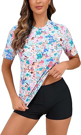Halcurt Women's Built in Bra Rash Guard UPF 50 Two Piece Swimsuit