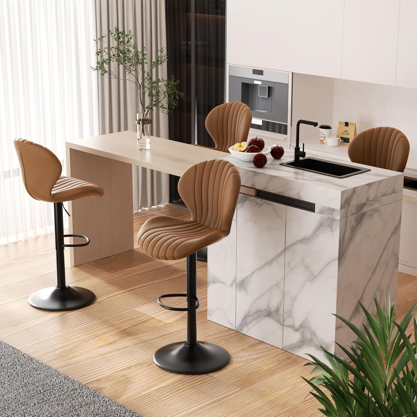 Modern Swivel Bar Stools Set of 4 with High Backrest Comfort