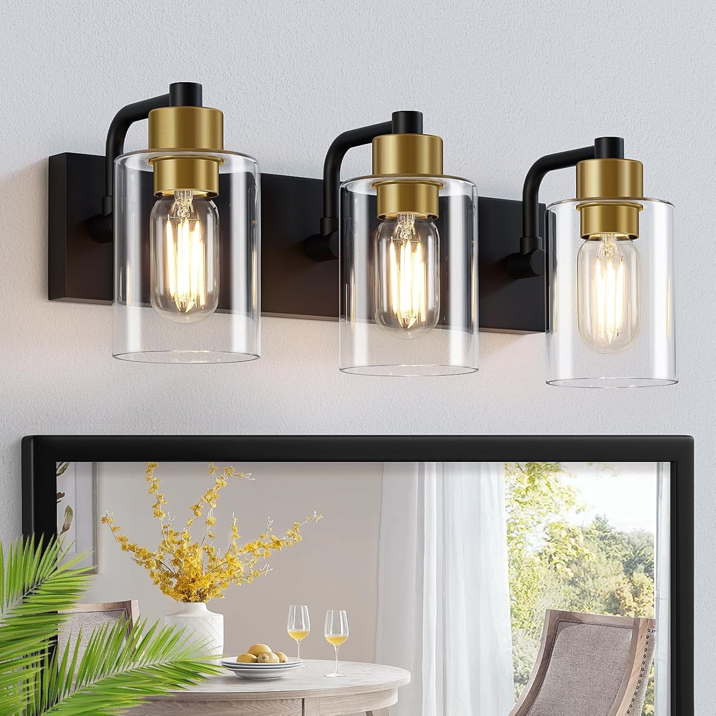 Modern Matte Black and Gold 3-Light Bathroom Light Fixtures