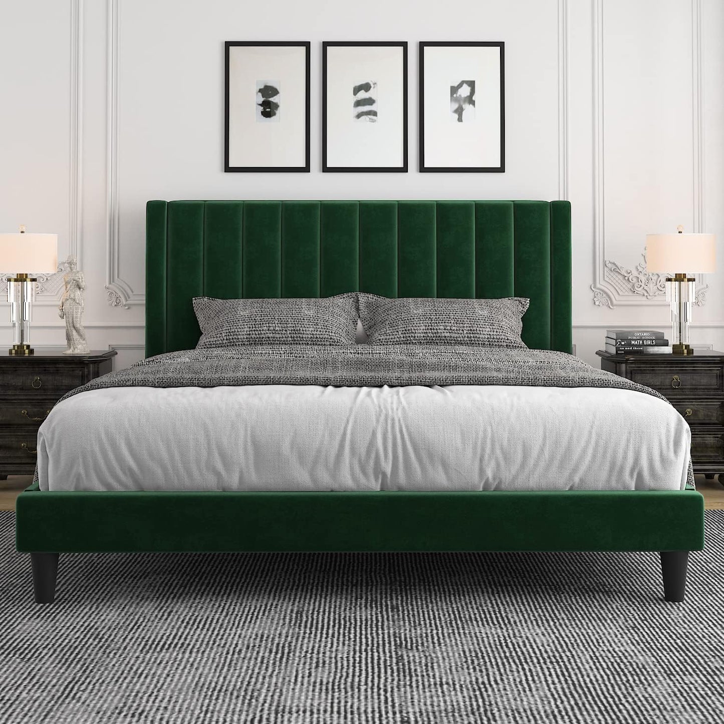 Allewie King Bed Frame with Velvet Upholstered Headboard
