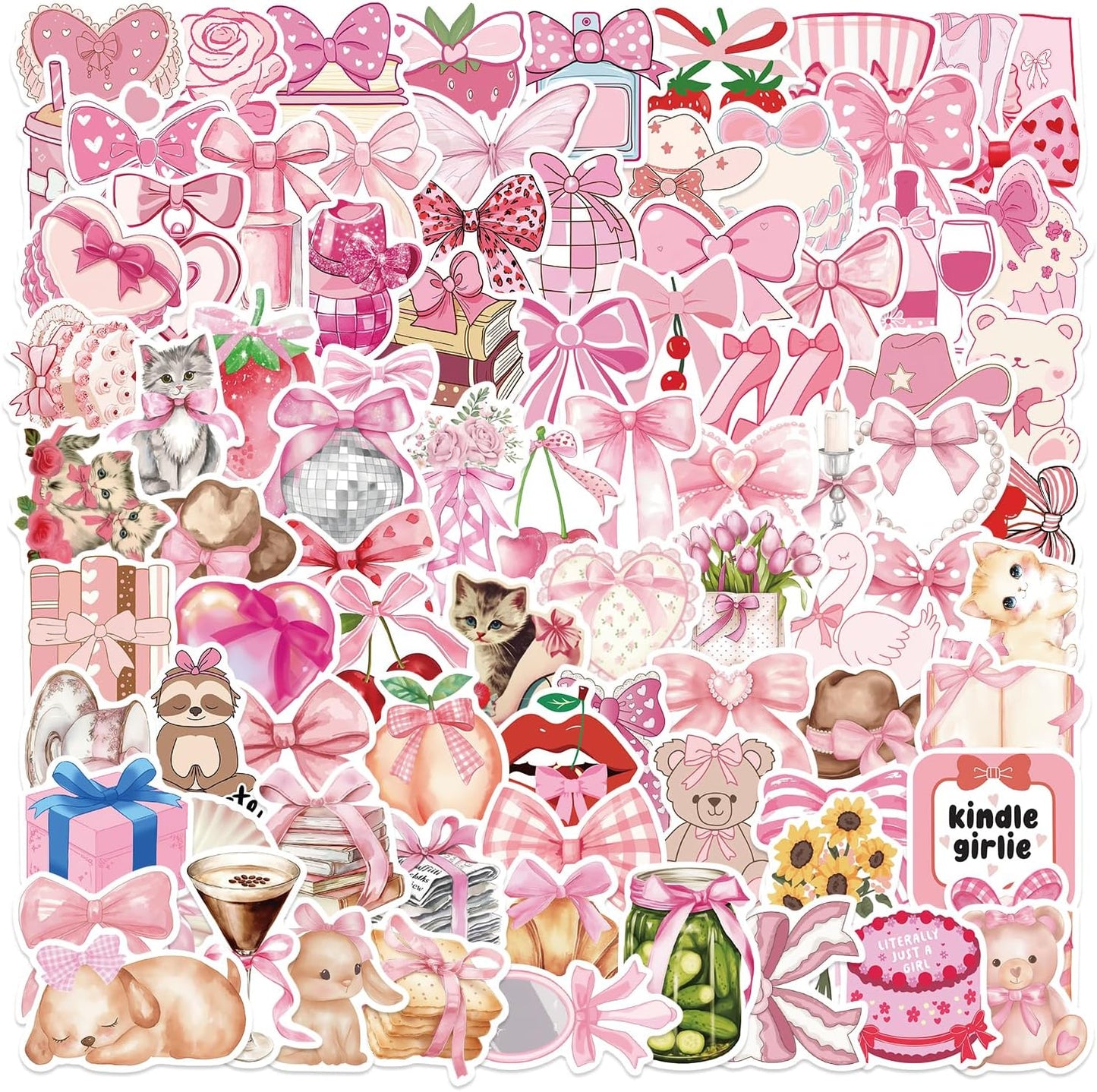 100 Pink Aesthetic Bow Tie Stickers for Girls