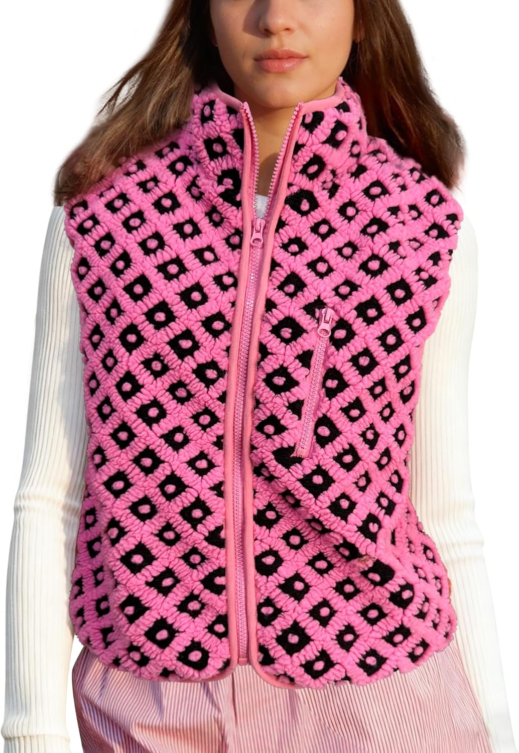 Womens Checkered Sherpa Vest for Winter Fashion and Comfort