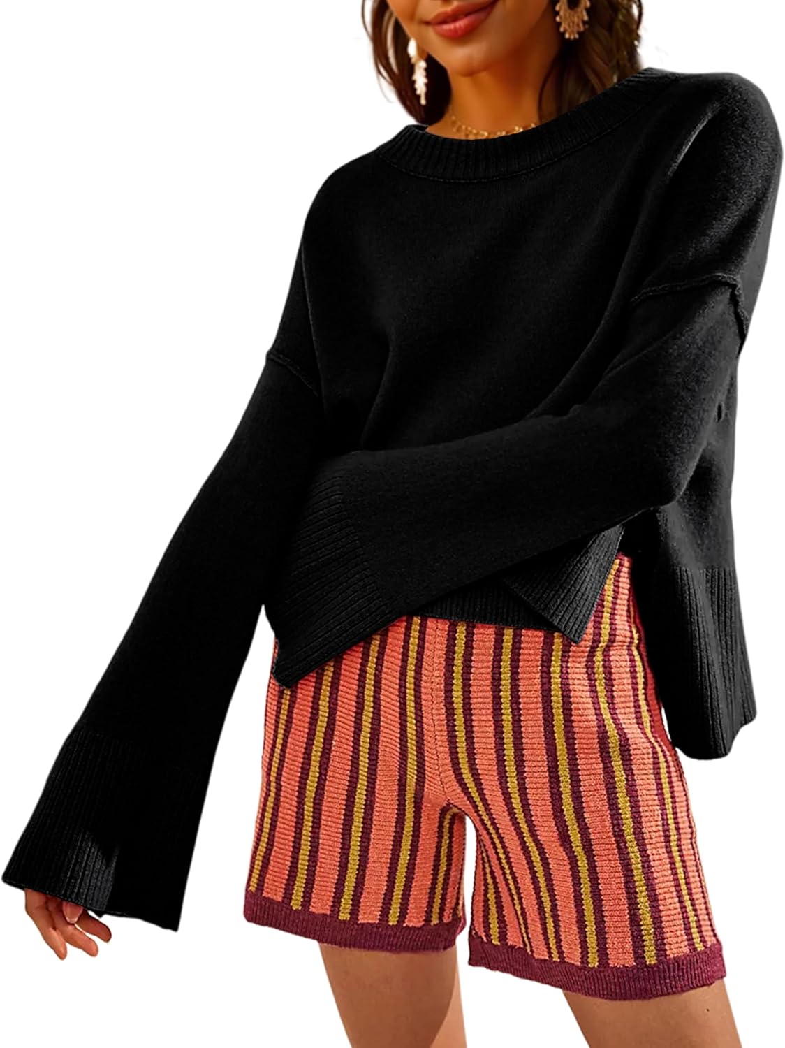 Womens Lightweight Sweaters with Bell-Style Sleeves for Comfort