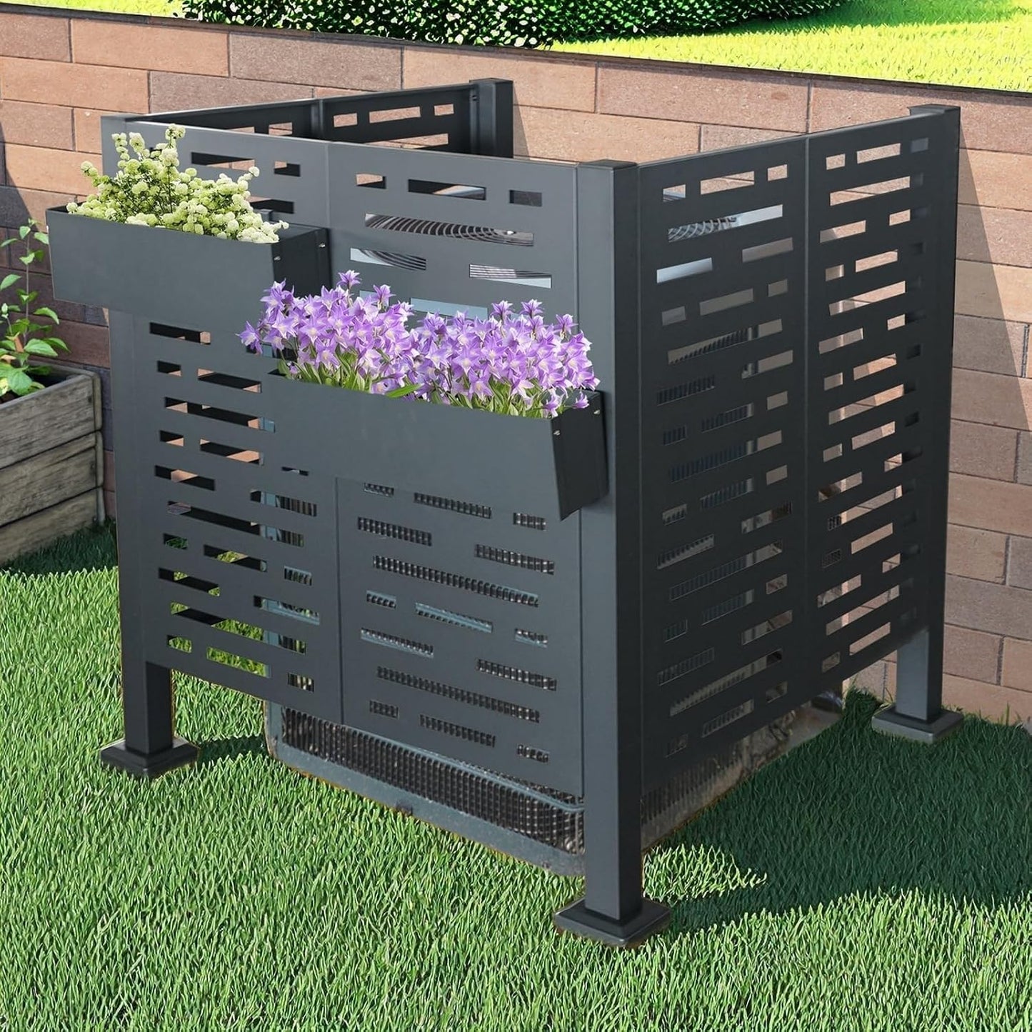 ChicFurnit Metal Privacy Screen w/ Flower Boxes