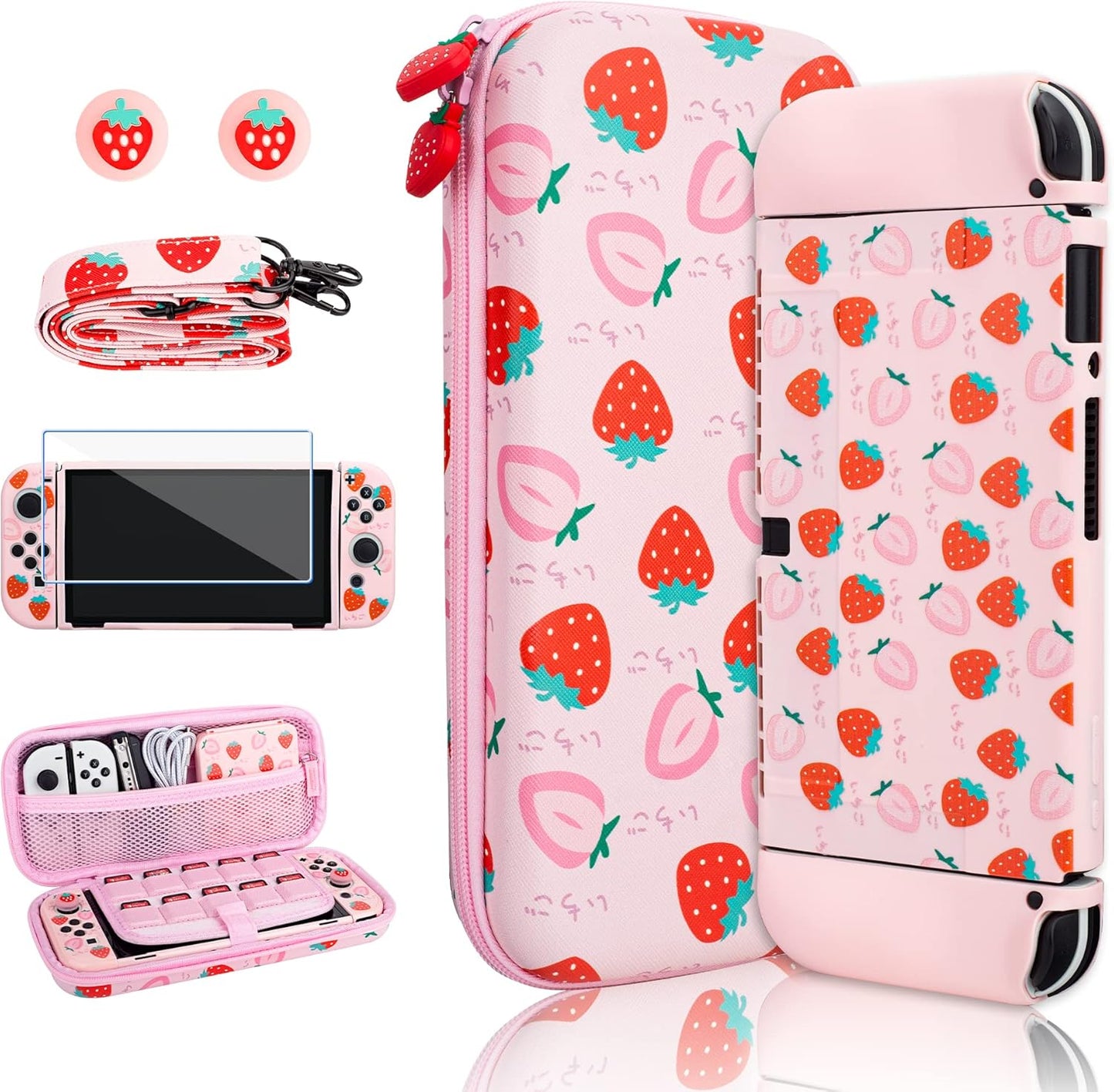 Strawberry Theme Carrying Case Set for Nintendo Switch OLED