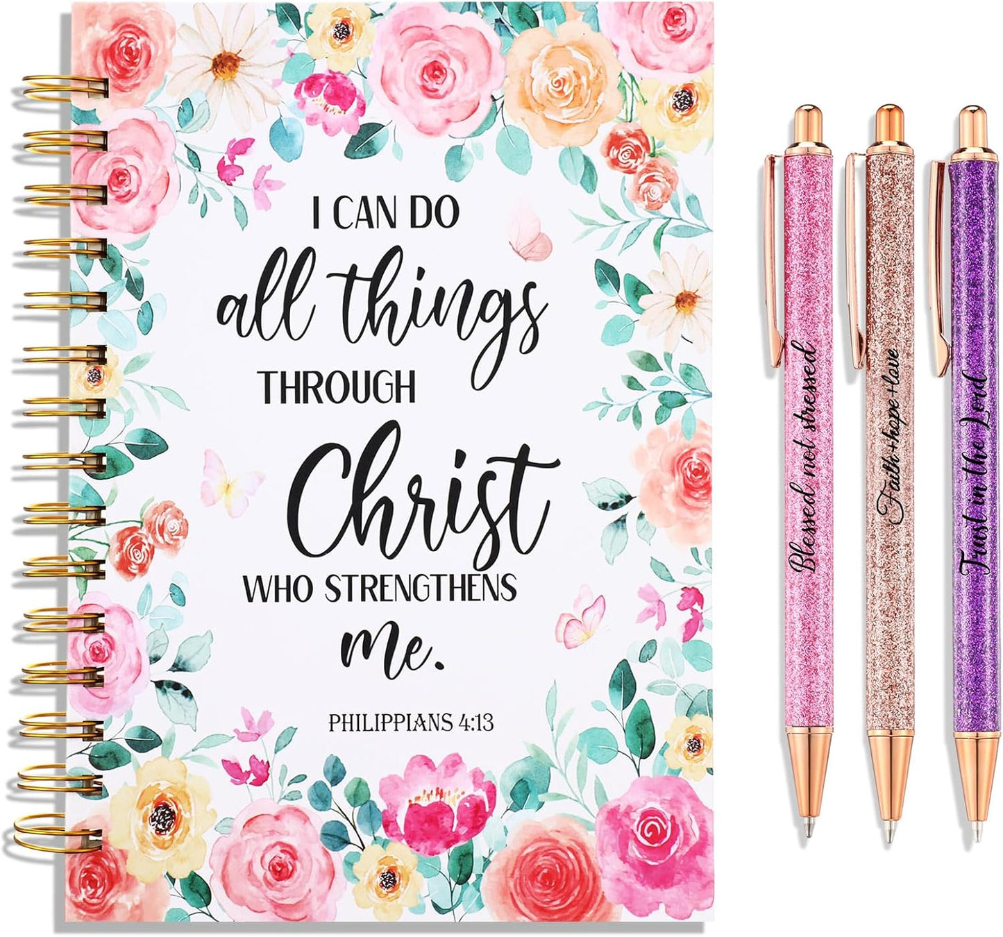 Christian Gift Set: Quotes Notebook + Pens, Pink Floral