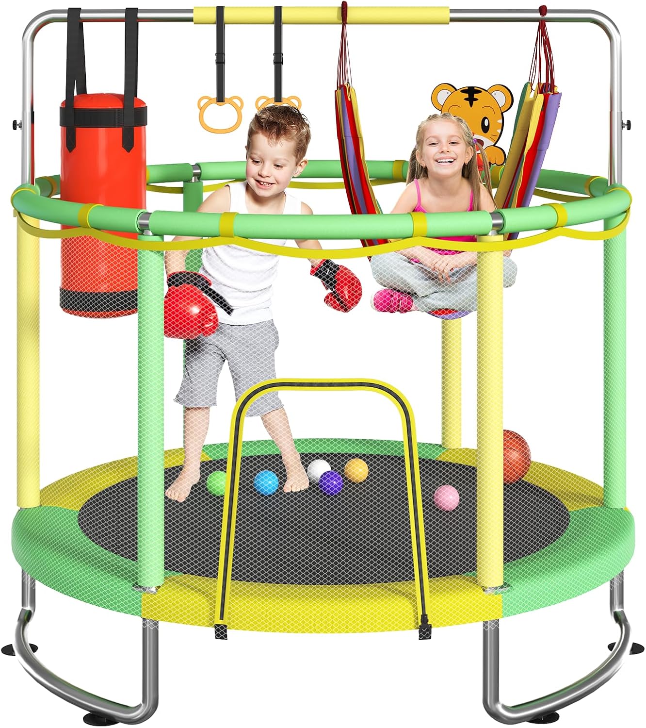 Trampoline for Kids with Adjustable Bar & Safety Net for Fun