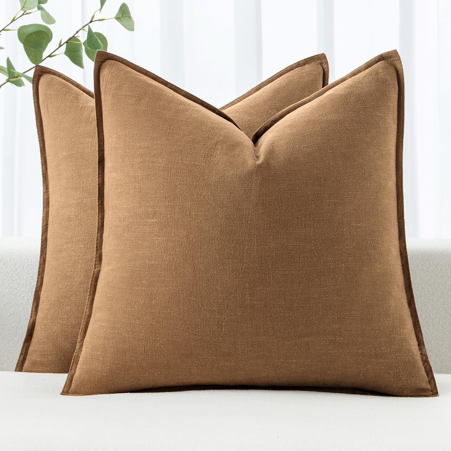 MIULEE Decorative Linen Euro Sham Pillow Covers for Modern Decor
