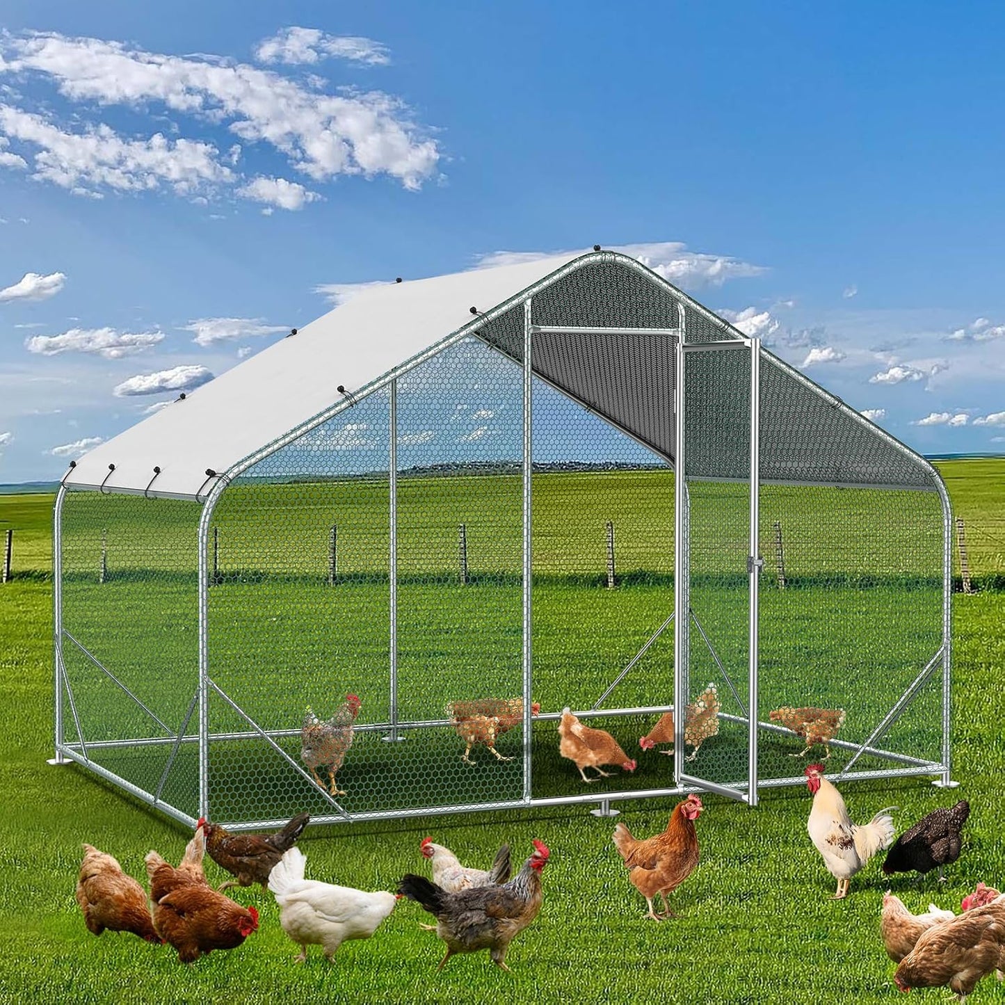Spacious Walk-in Chicken Coop with Waterproof Cover - Lyromix