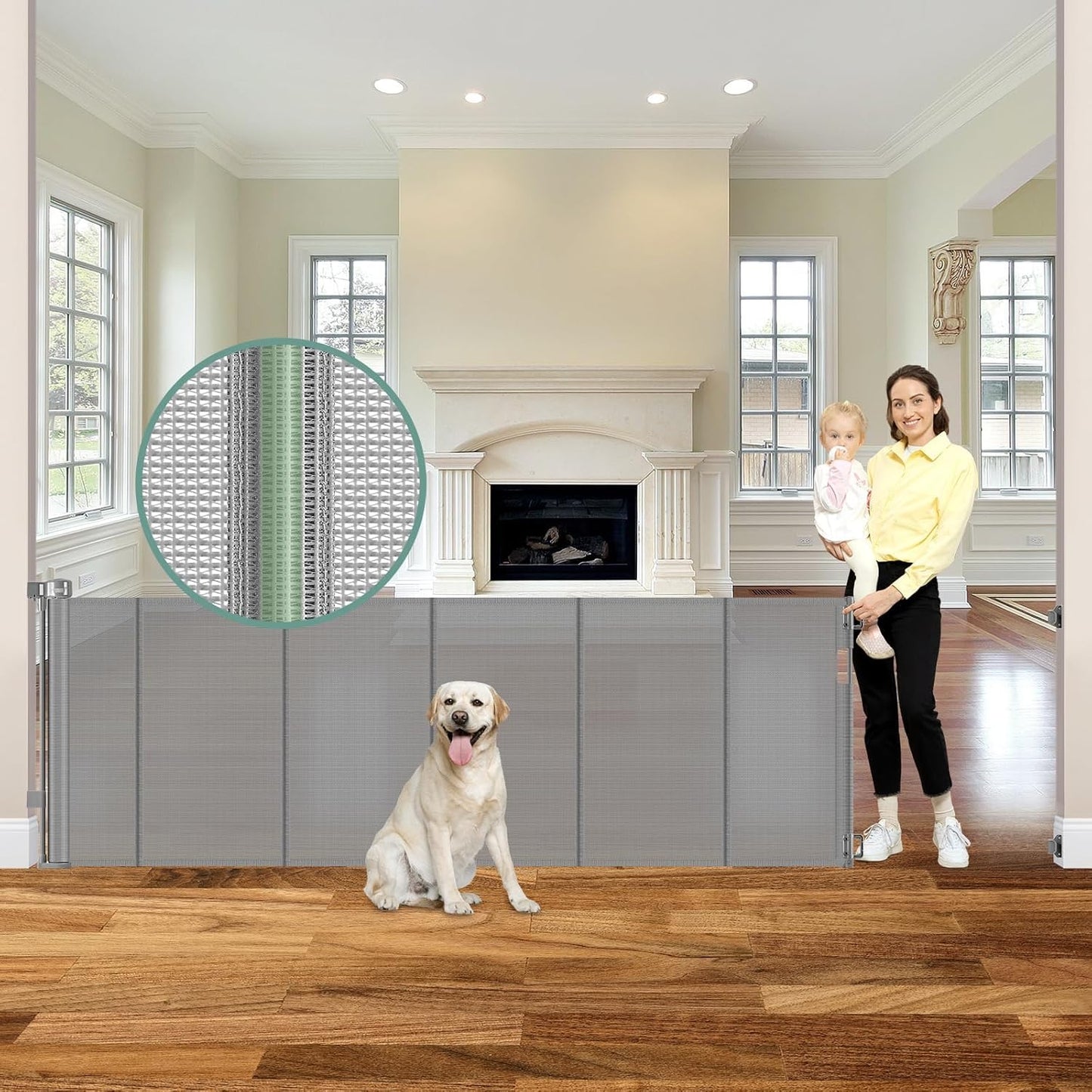 Reinforced 120 Inch Extra Wide Retractable Baby Gate for Safety