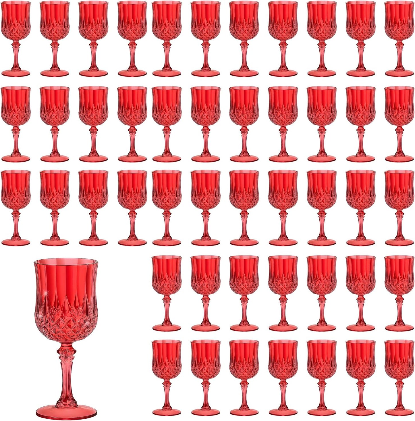 48PCS 7OZ Dark Red Plastic Wine Glasses for Parties and Weddings