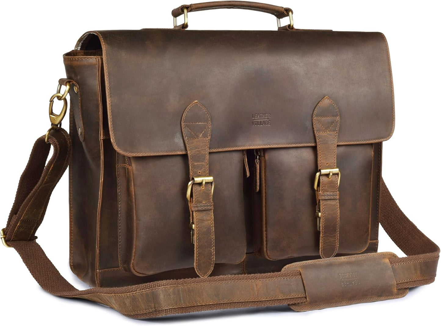 LEATHER VILLAGE Briefcase Leather Messenger Bag for Men - 16in