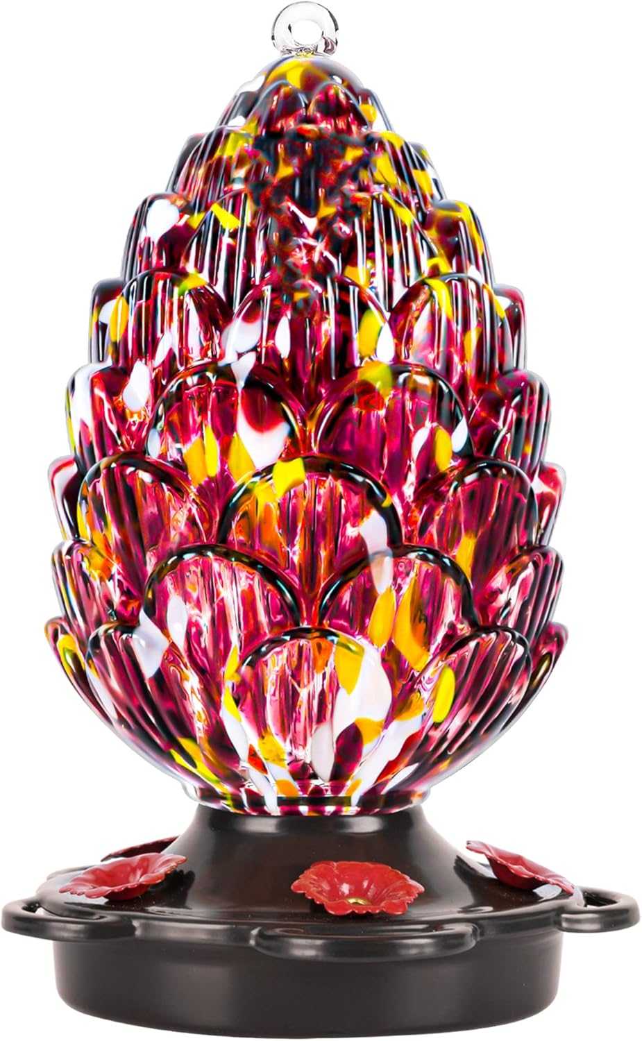 LUJII Pine Cone Shaped Hand Blown Glass Hummingbird Feeder