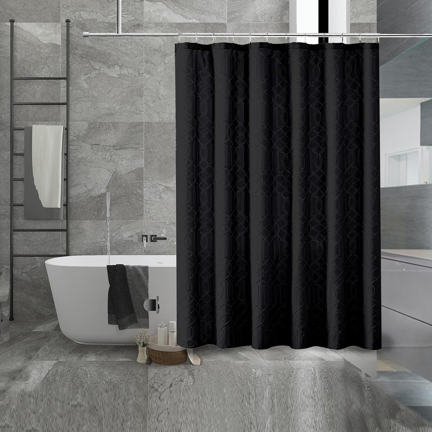 3D Embossed Black Shower Curtain - Elegant Bathroom Decor