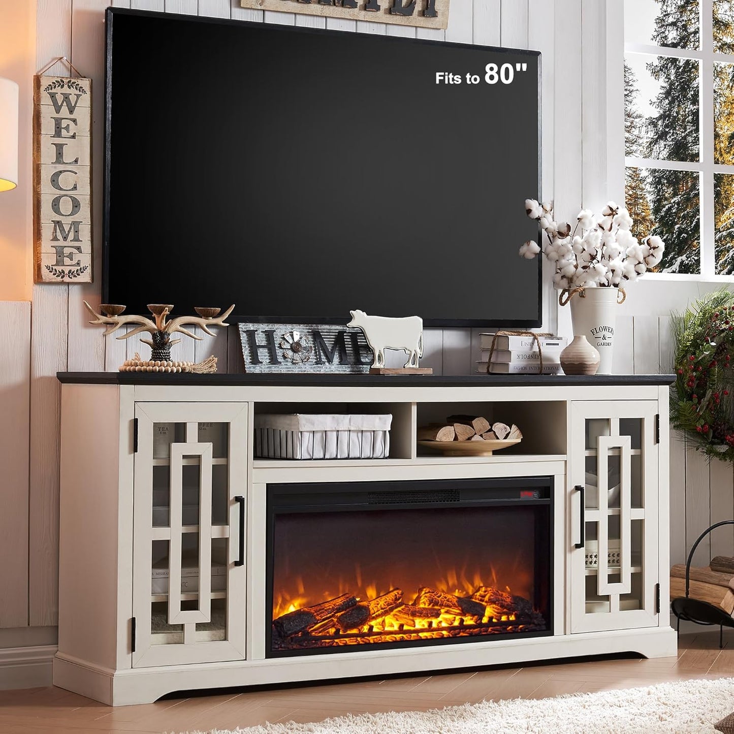 Modern Farmhouse Fireplace TV Stand for 80 TV