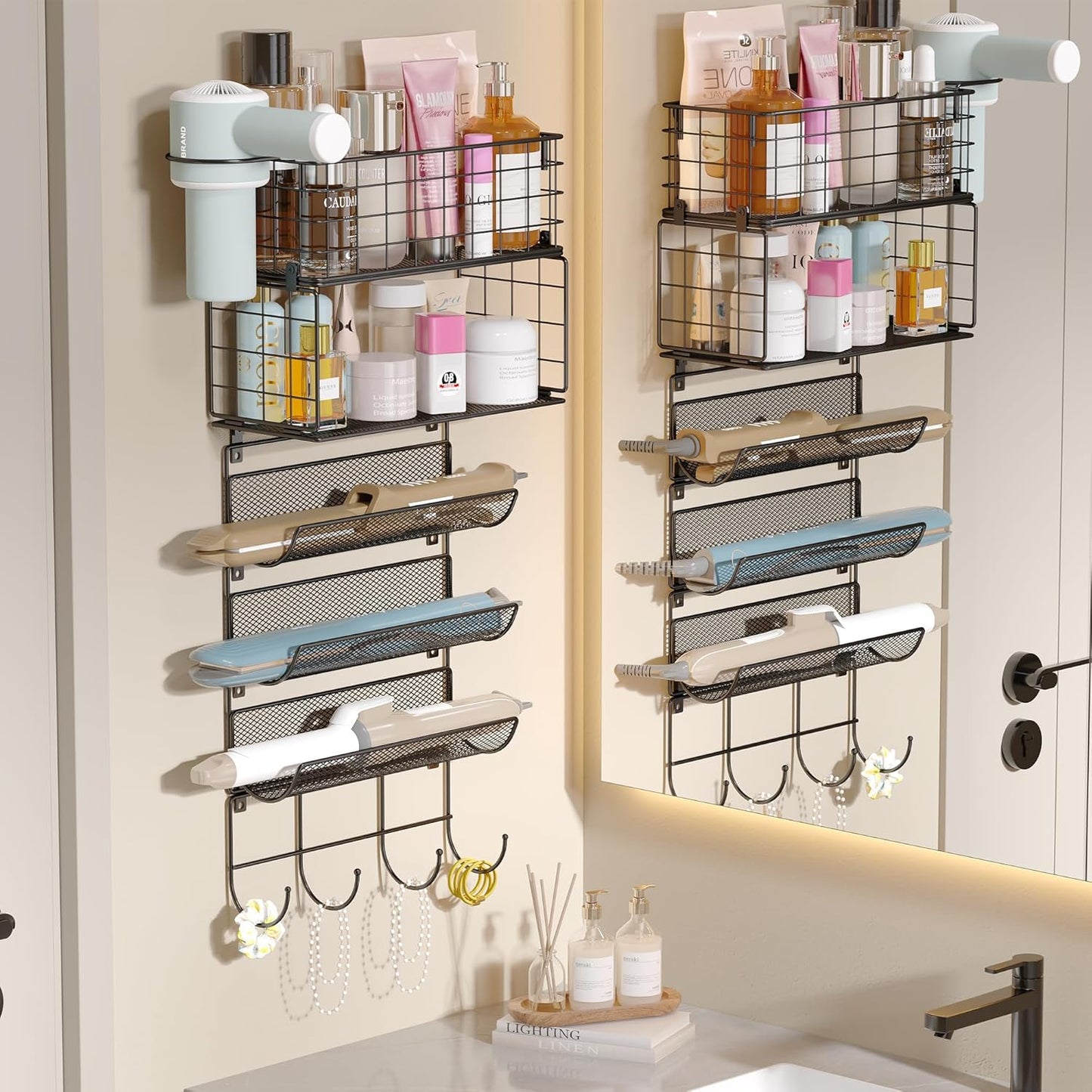 Hair Dryer Holder Wall-Mounted Organizer for Styling Tools