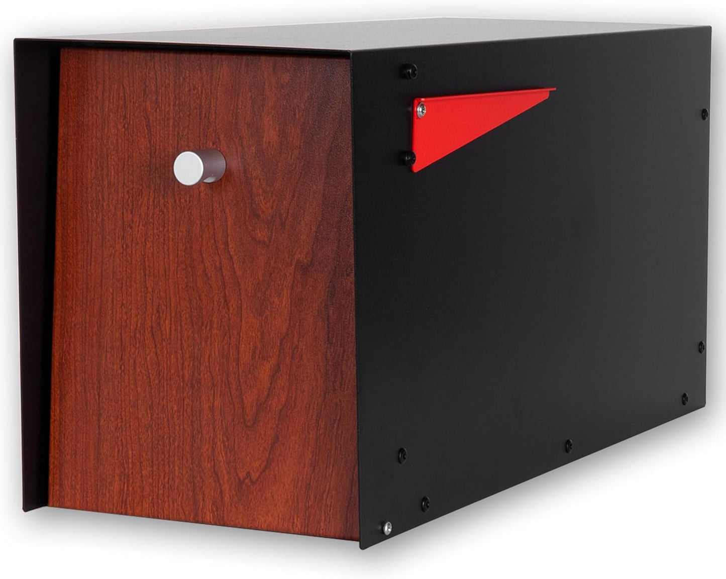 Modern Post Mount Mailbox with Redwood Grain Door for Curb Appeal