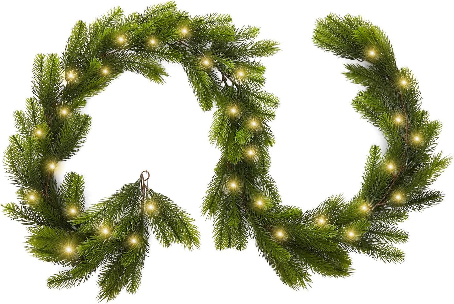 9FT Real Touch Norfolk Pine Garland with Lights for Christmas