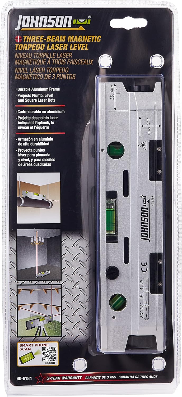 Johnson Level & Tool Magnetic Torpedo Laser Level for Precision