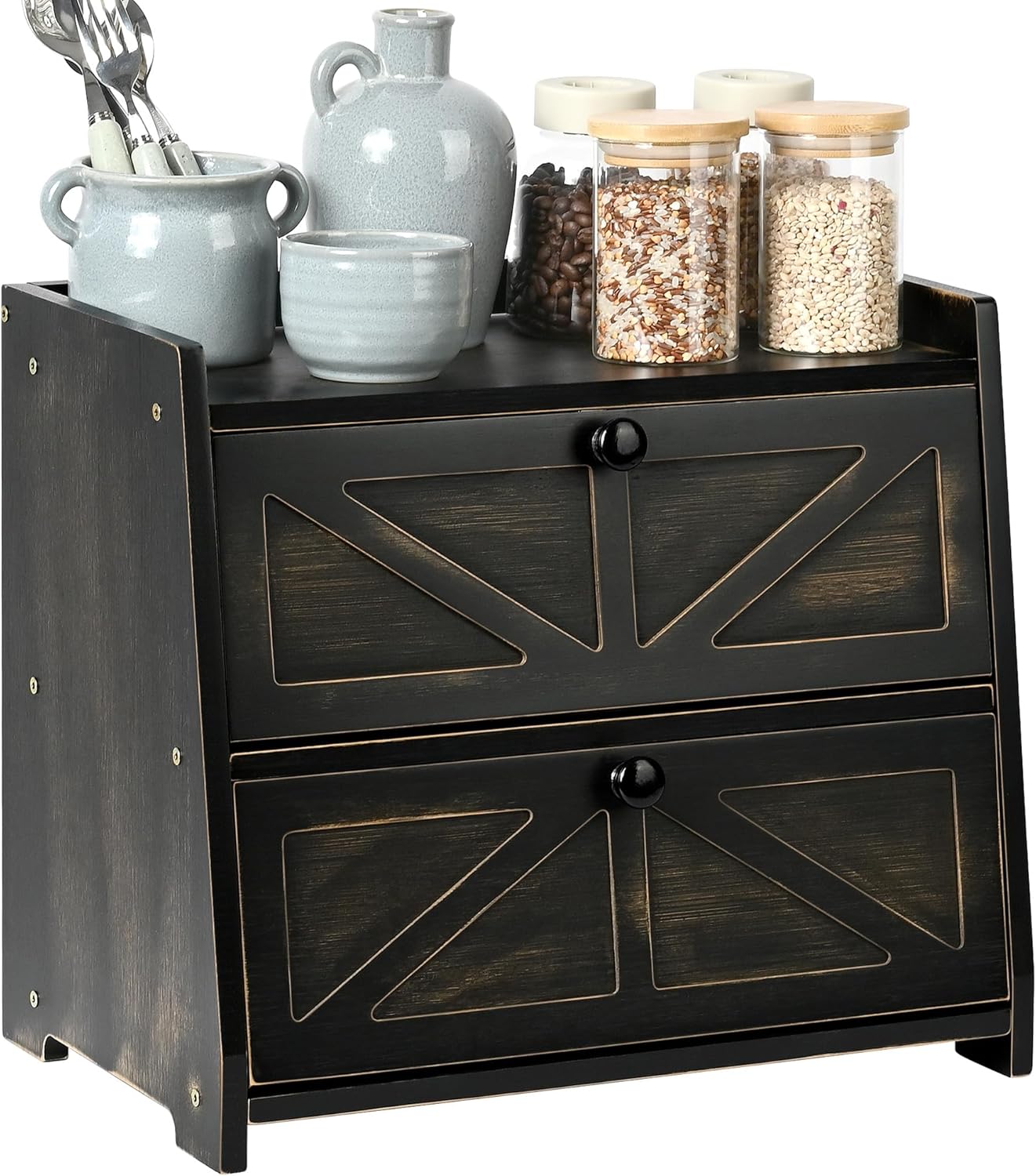 Ollieroo Vintage Double Layer Bread Box for Kitchen Countertop