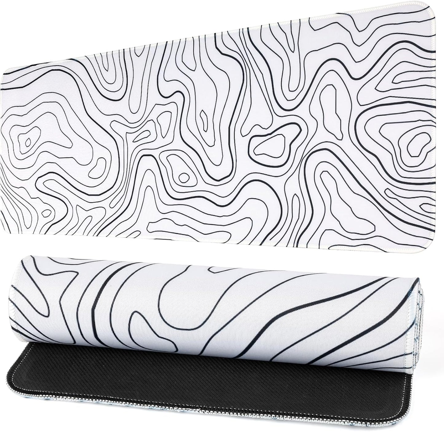 Large White Topographic Gaming Mouse Pad - XL Desk Mat for Ultimate Gaming