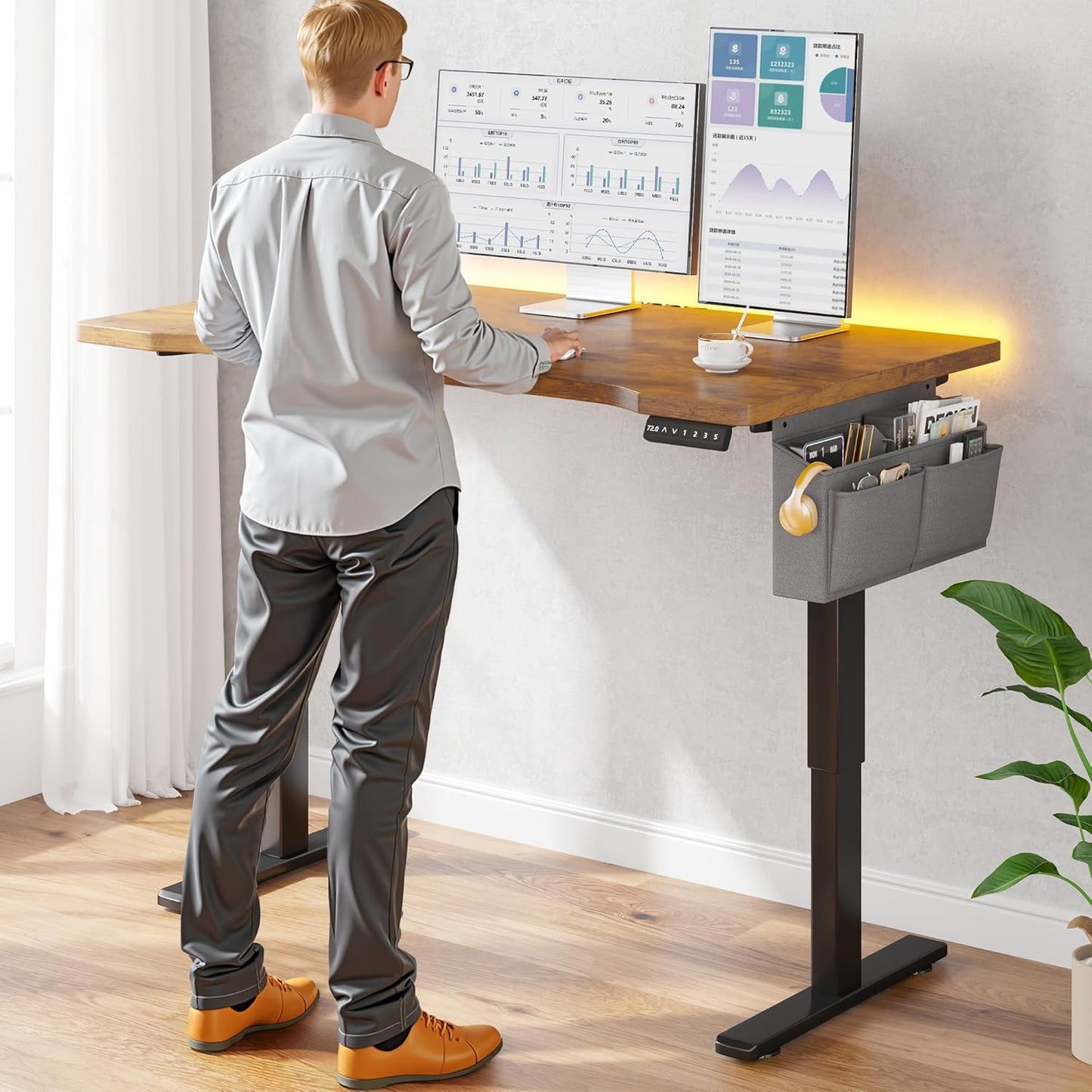 EnHomee Electric Standing Desk: Height Adjustable with LED & Gaming Ready!