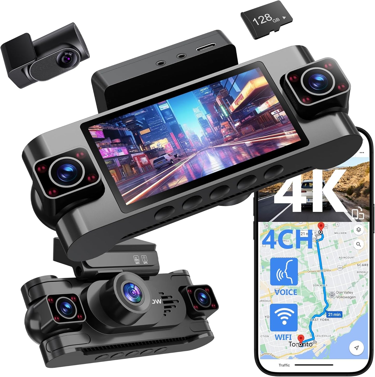 4 Channel Dash Cam with 360 View and 4K Clarity for Safety