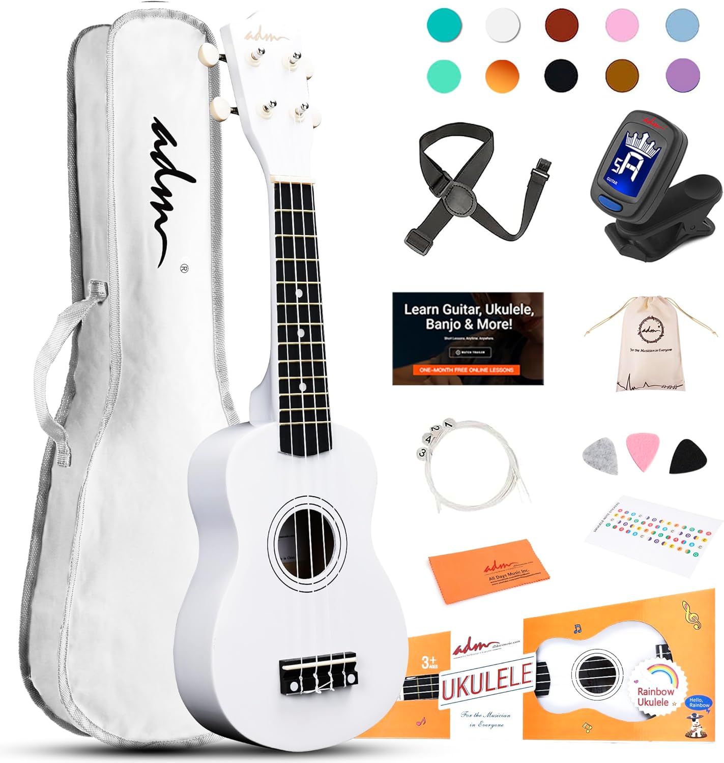 ADM Ukulele for Beginners - 21 Inch Hawaiian Wood Ukelele Kit