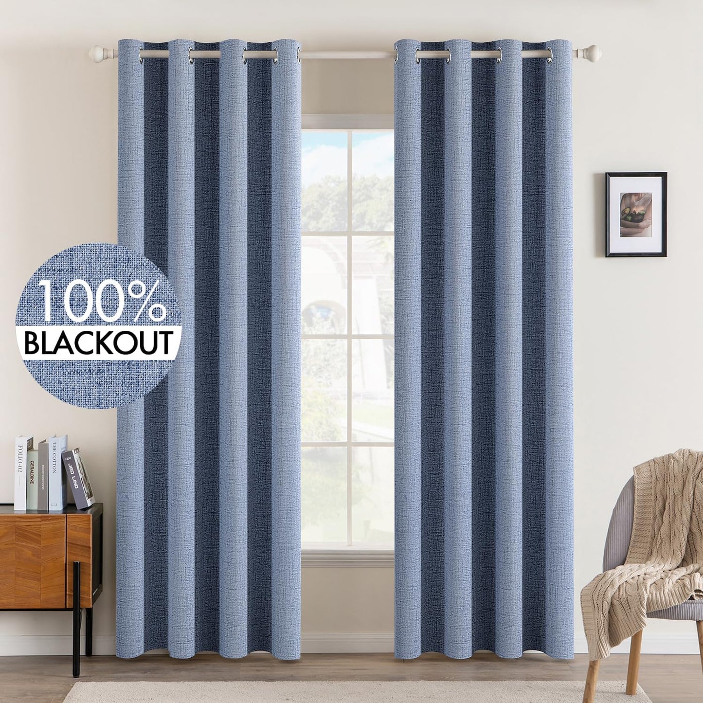 MIULEE Linen Texture Blackout Curtains for Bedroom and Living Room