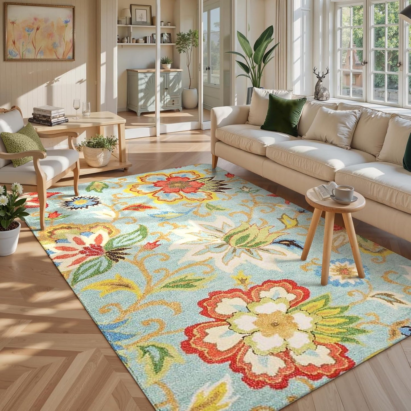 Lahome Machine Washable Floral Living Room Rug - Soft 5x7 Area