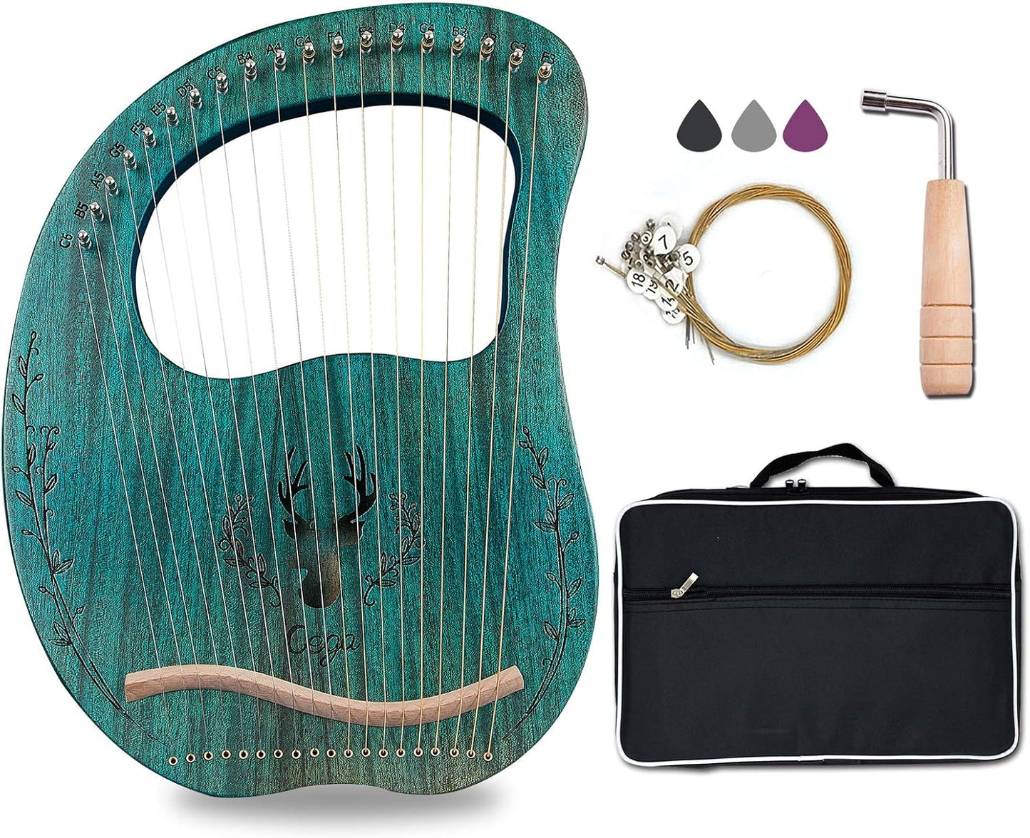 Lyre Harp with 19 Metal Strings and Mahogany Body for All