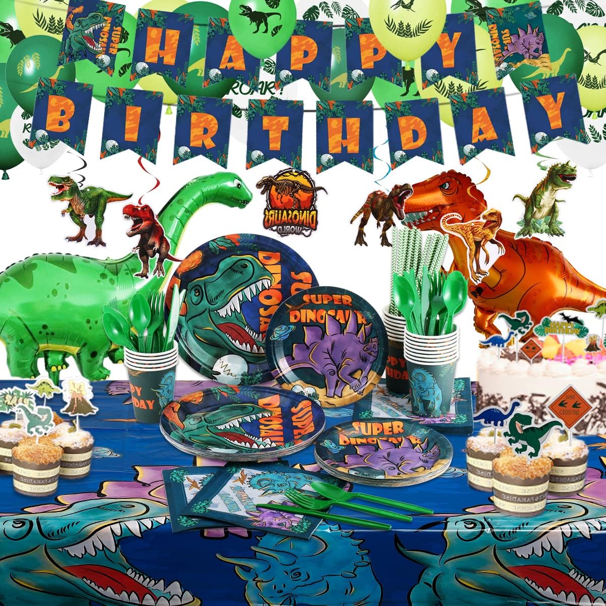 Dinosaur Birthday Party Supplies Kit for Boys - 20 Guests