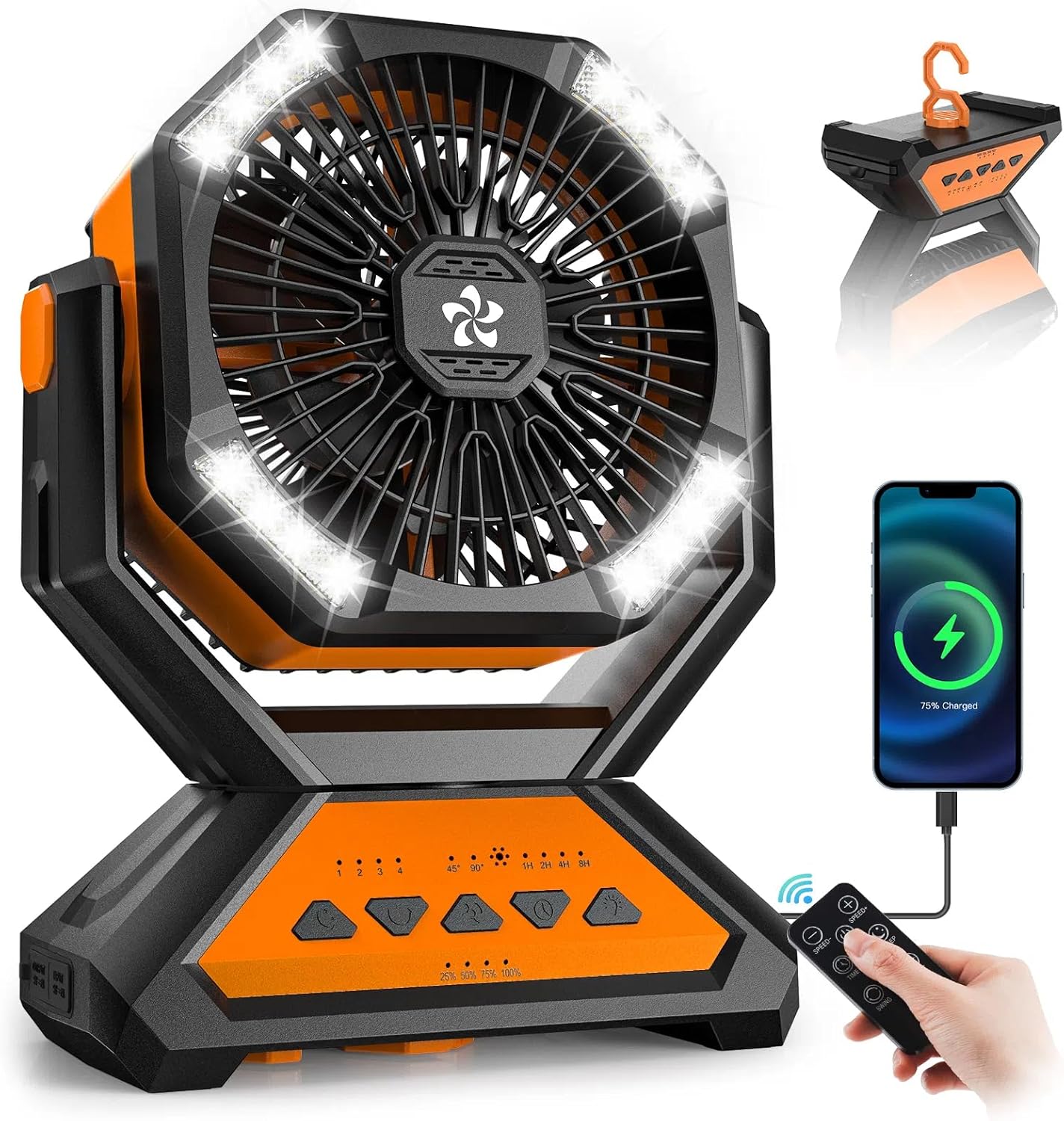 Rechargeable Fan Portable for Camping with Remote Control Features