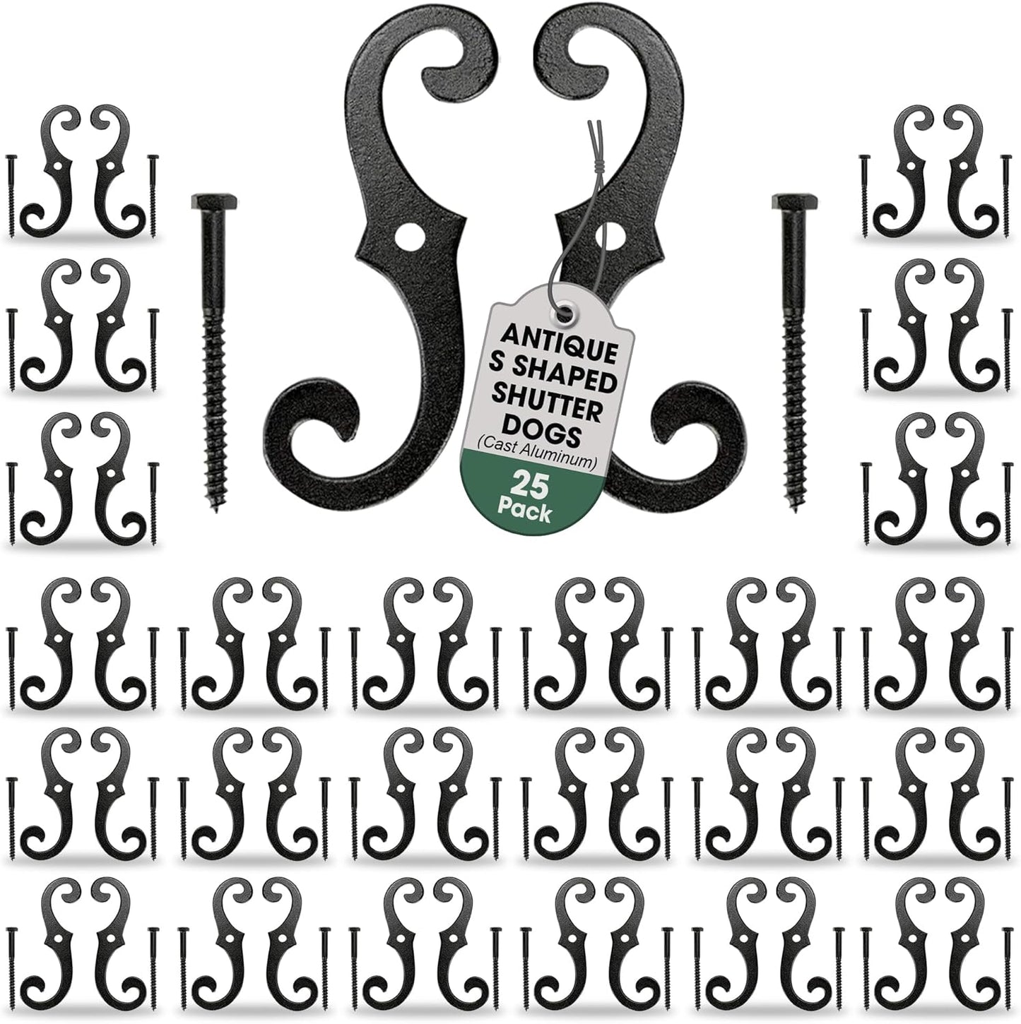 Decorative S Style Shutter Dogs - Rust Resistant Fasteners