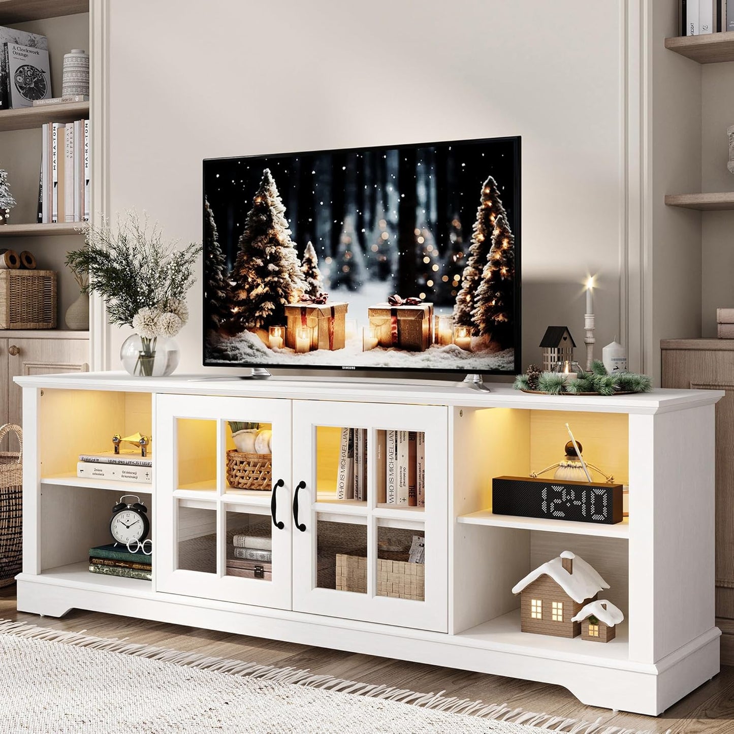 Modern Farmhouse TV Stand with LED Lights