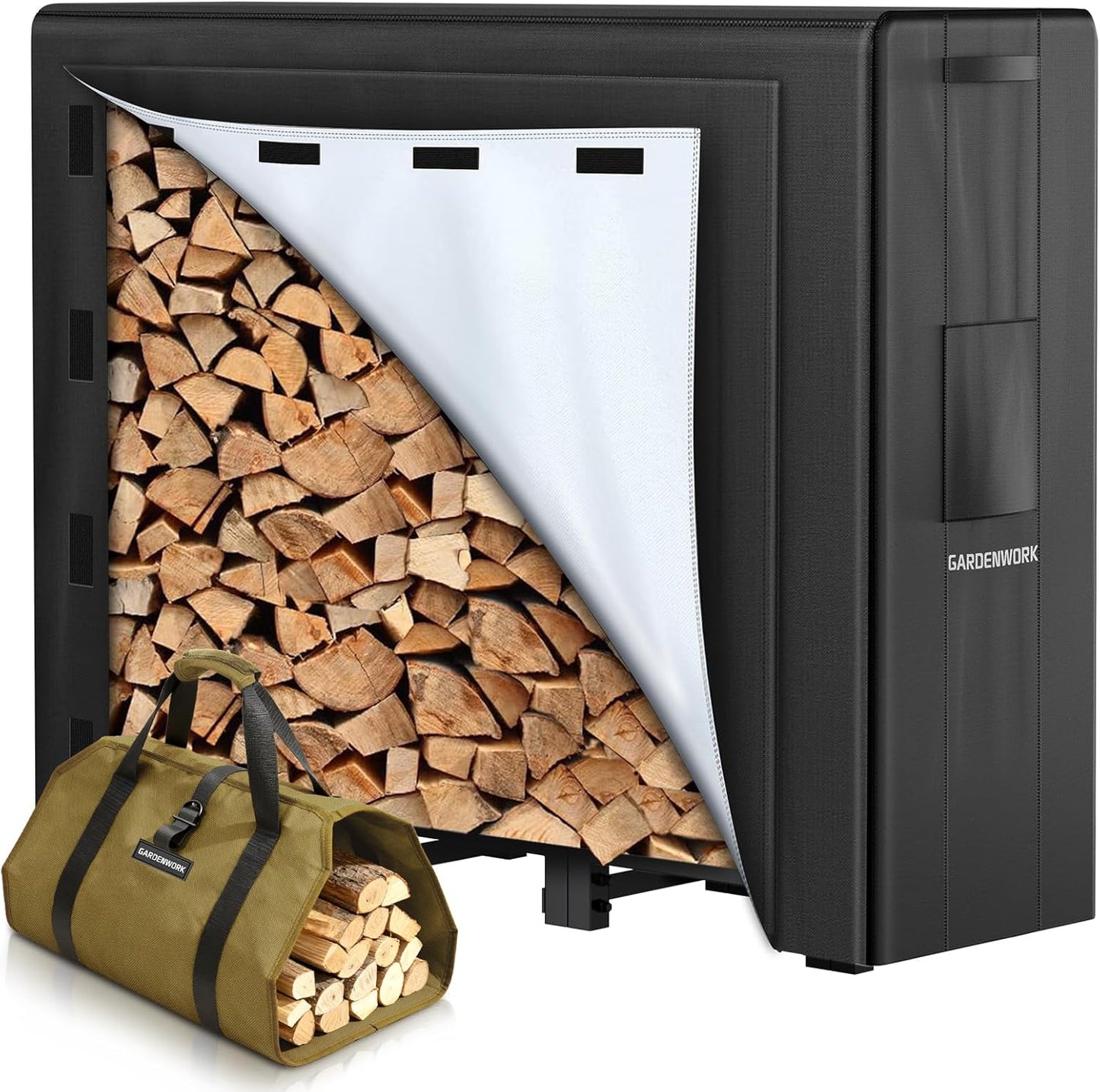 GARDENWORK 4FT Firewood Rack Outdoor with Heavy Duty Cover