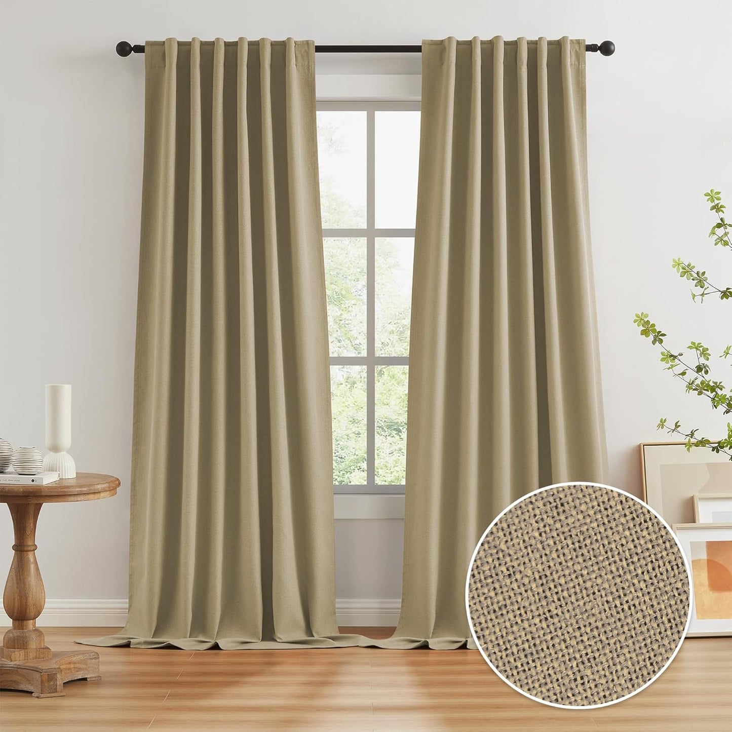 Burlap Linen Blackout Curtains for Ceiling Track System