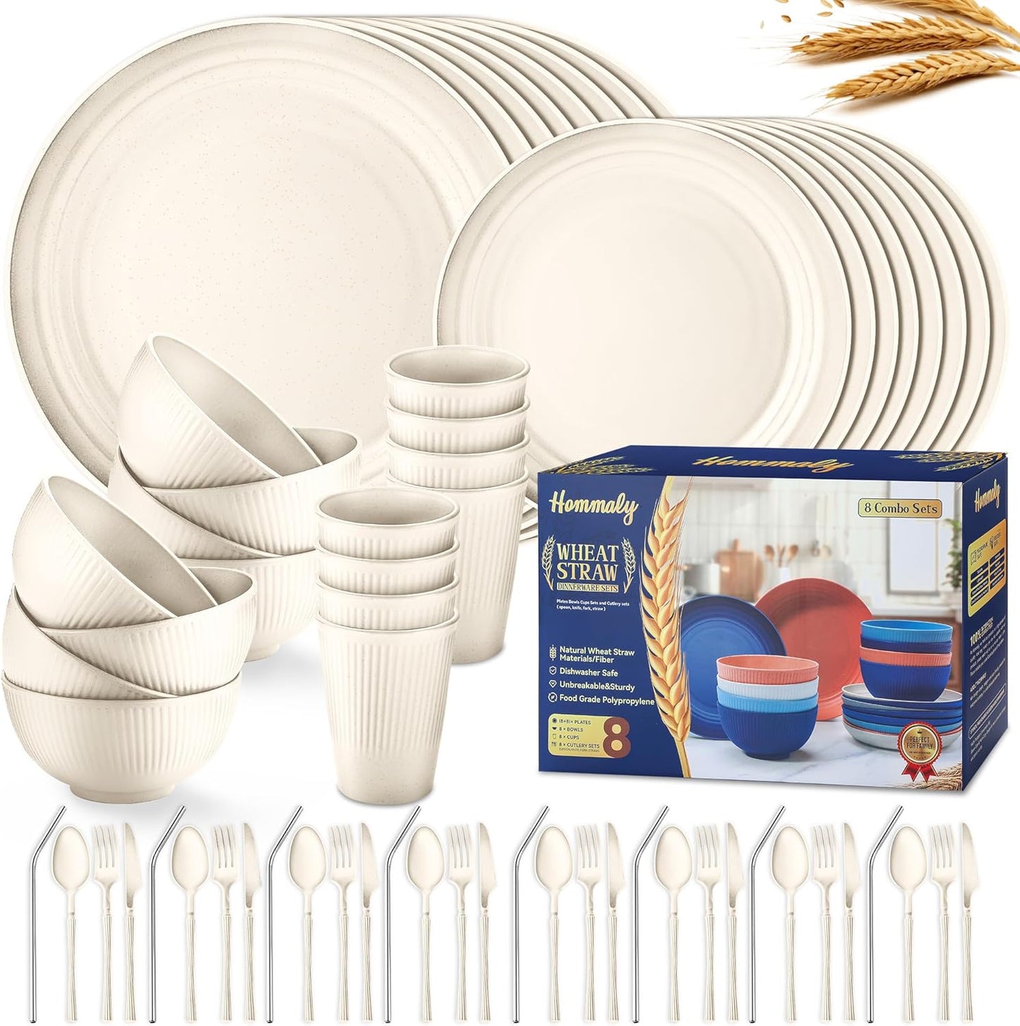 Wheat Straw Dinnerware Sets - 64-Piece Unbreakable Dish Set