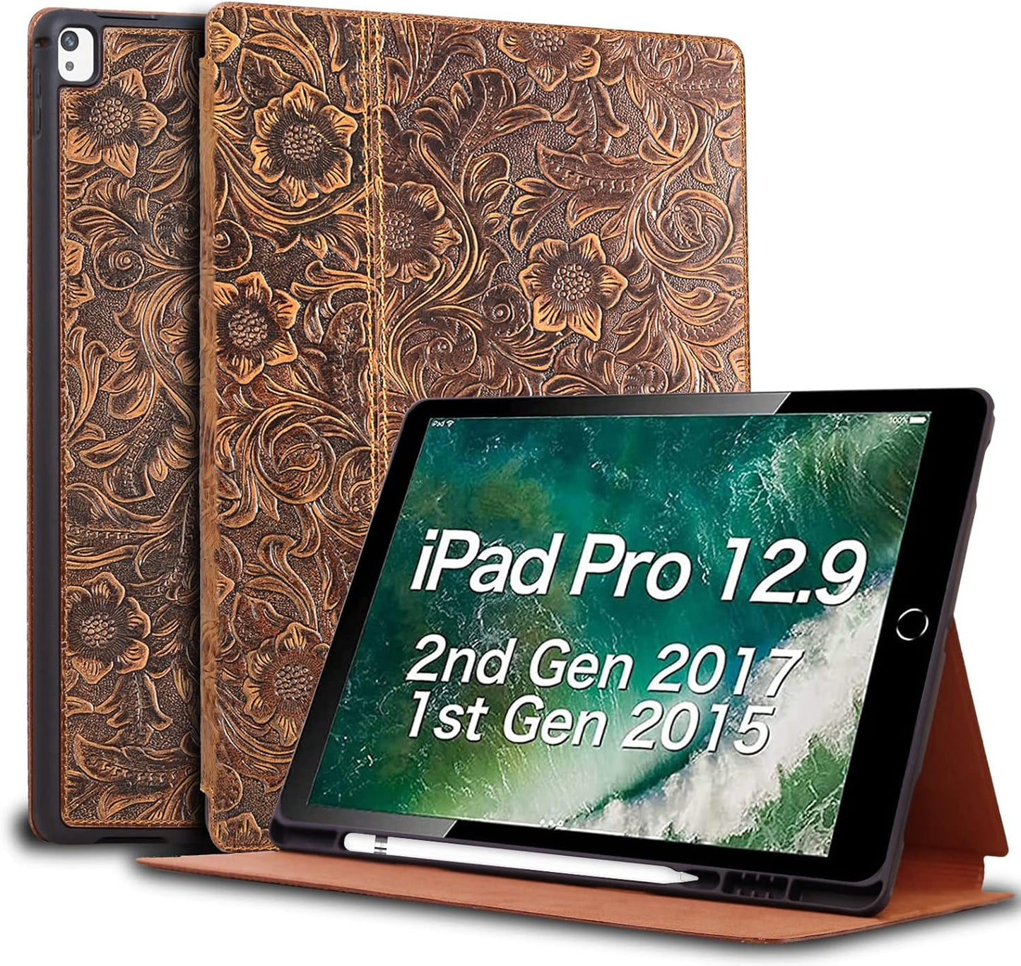 Gexmil Genuine Leather Case for iPad Pro 12.9 Inch - Brown