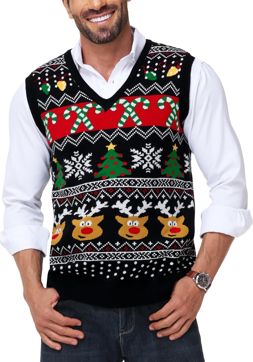 Men Christmas Sweater Vest V Neck for Holiday Festivities