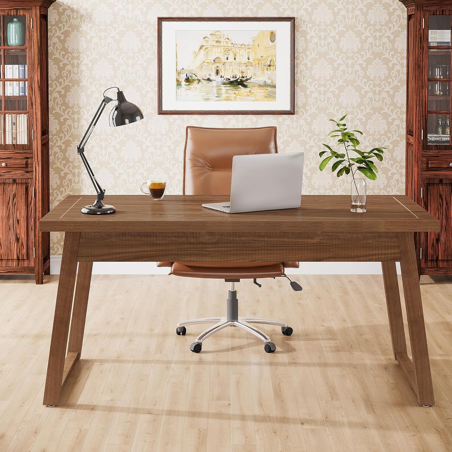 Tribesigns 55 Executive Desk: Rustic Chic Workspace