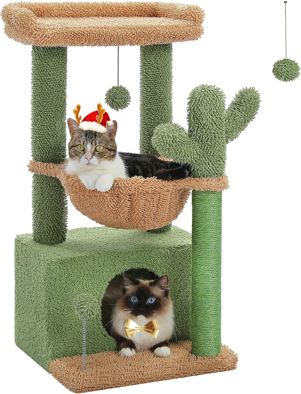 4-in-1 Cactus Cat Tree with Cozy Perch and Scratching Post