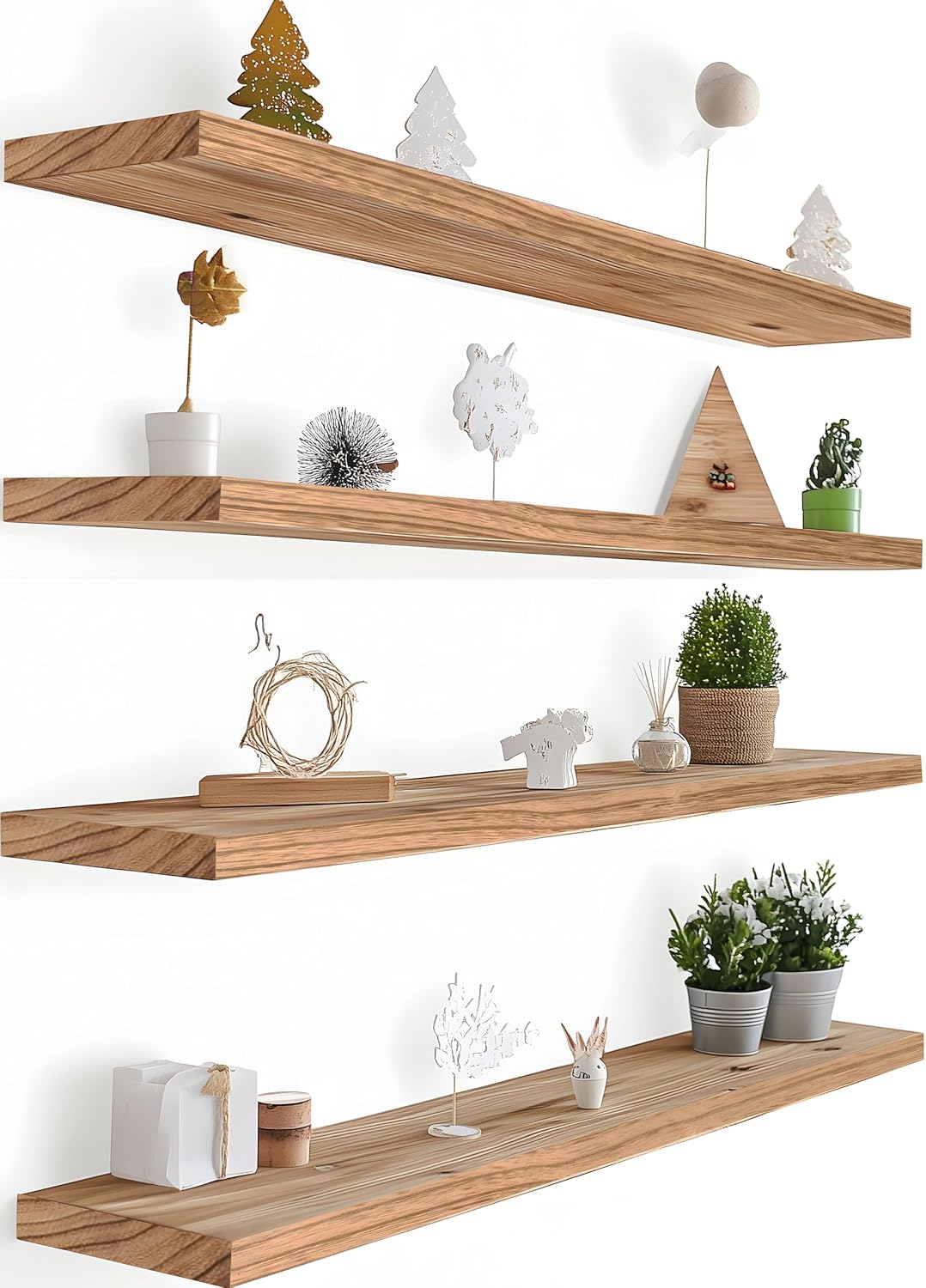 36 Inch Floating Shelves for Wall Rustic Light Wood Set of 4
