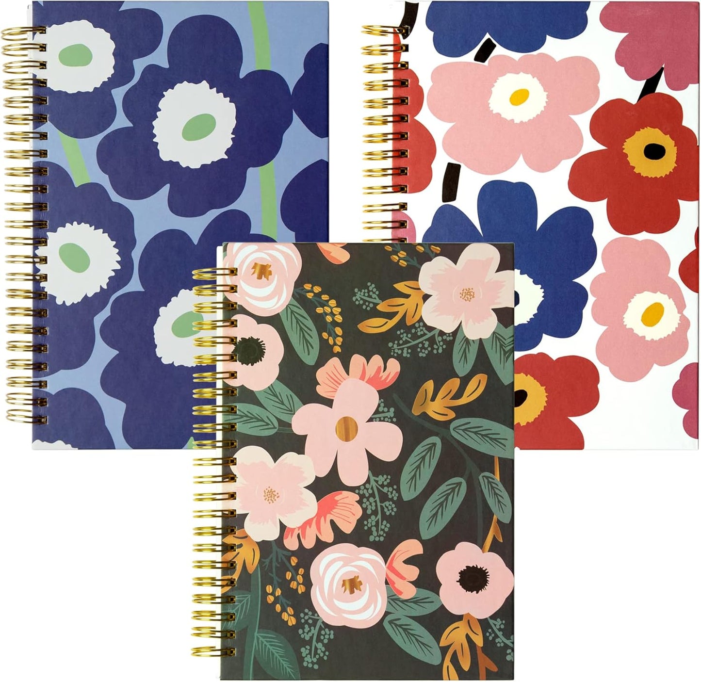 XYark A5 Flower Journals 3-Pack - 100GSM Thick Paper, Wirebound, 75 Sheets Each