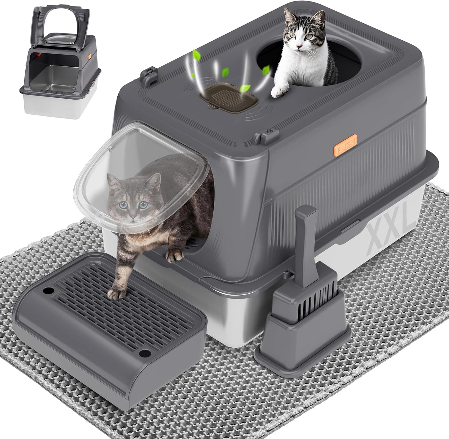 Extra Large Stainless Steel Cat Litter Box with Lid and Scoop